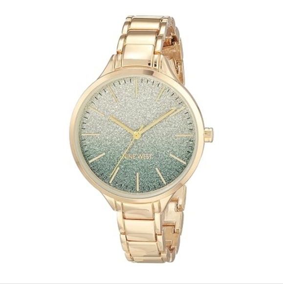 Women\'s Crystal Accented Bracelet Watch Green Gold main image 6